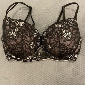 Victoria's Secret Black Lace Overlay Underwire Bra with Nude Lining
